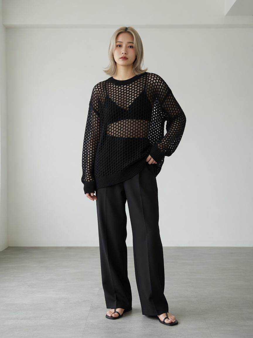 Knit/メッシュニットルーズトップス