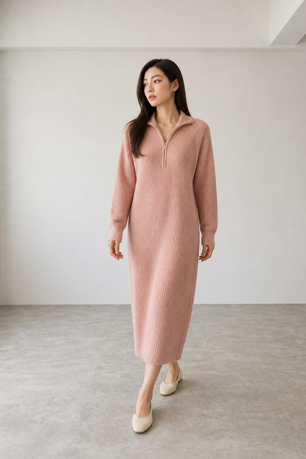 Knit/ハーフジップニットワンピース