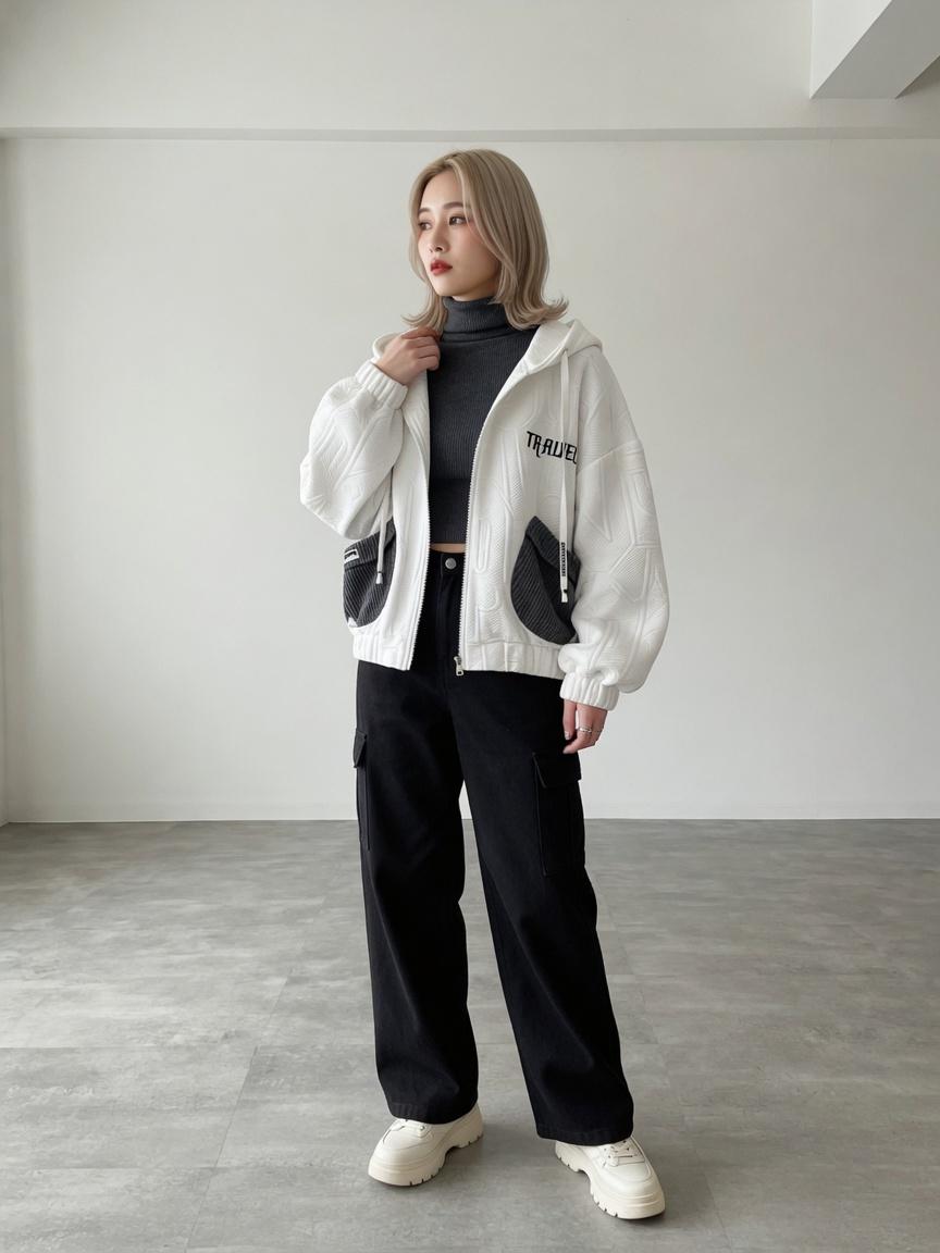 ジップパーカー レディース 薄手 ゆったり ドロップショルダー 韓国ストリー