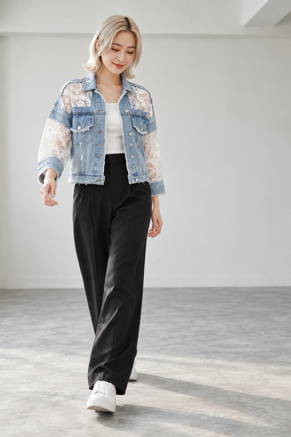 Jacket/レース切替デニムジャケット