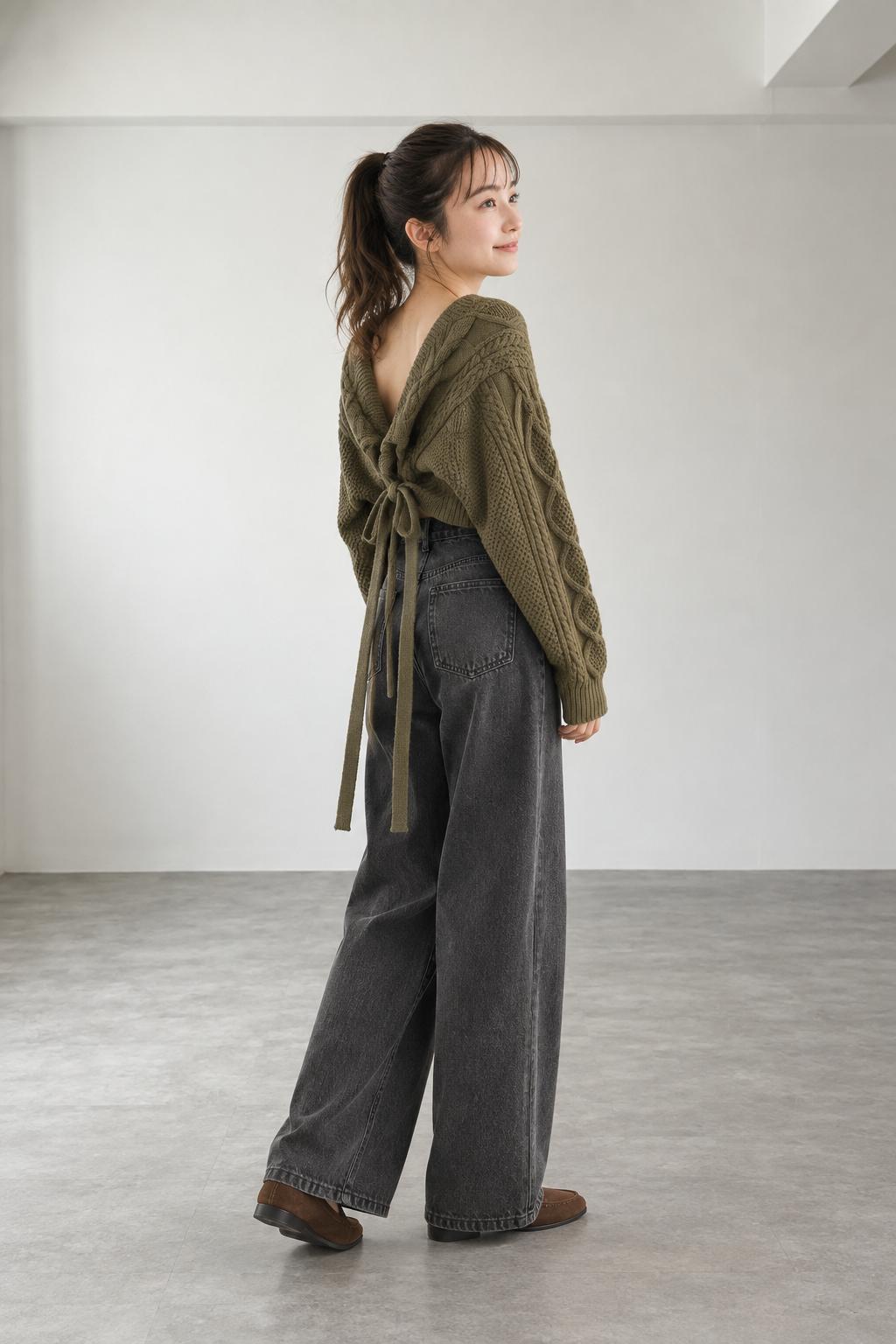Knit/バックリボンケーブルニット