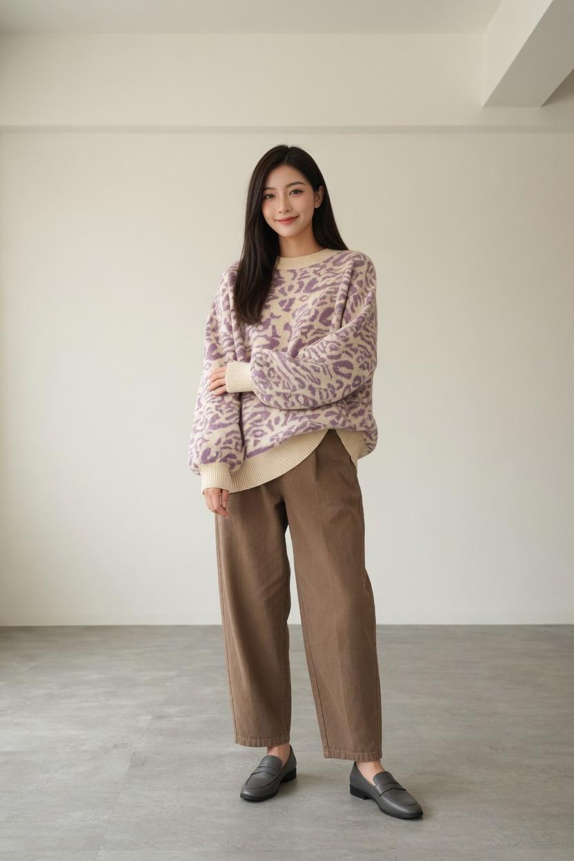 Knit/カラーレオパードニットトップス