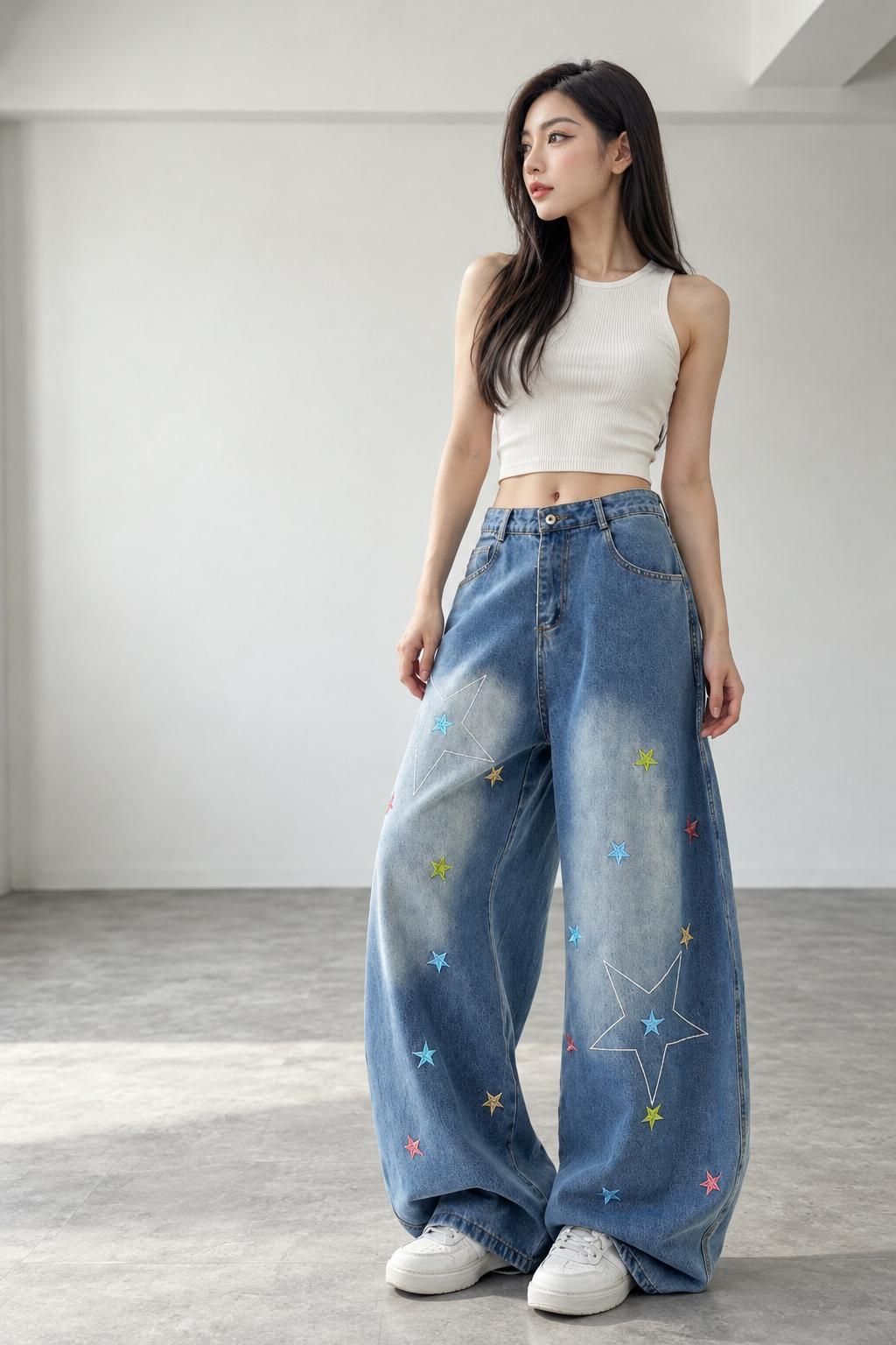 Pants/スター刺繍デニムパンツ