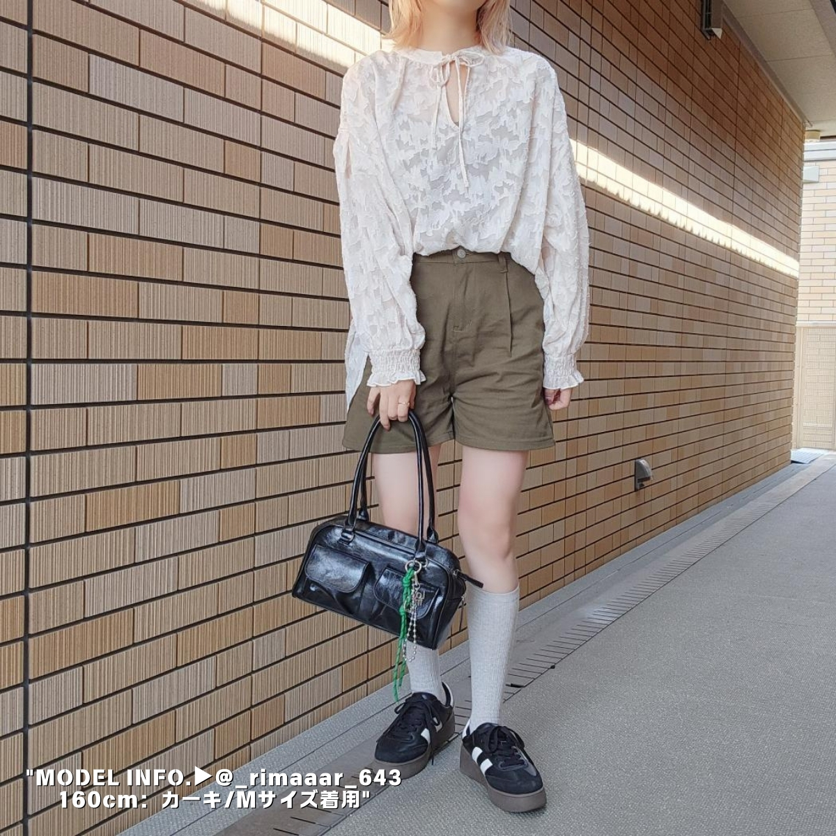 タック入りキュロットショートパンツ カジュアルコーデ