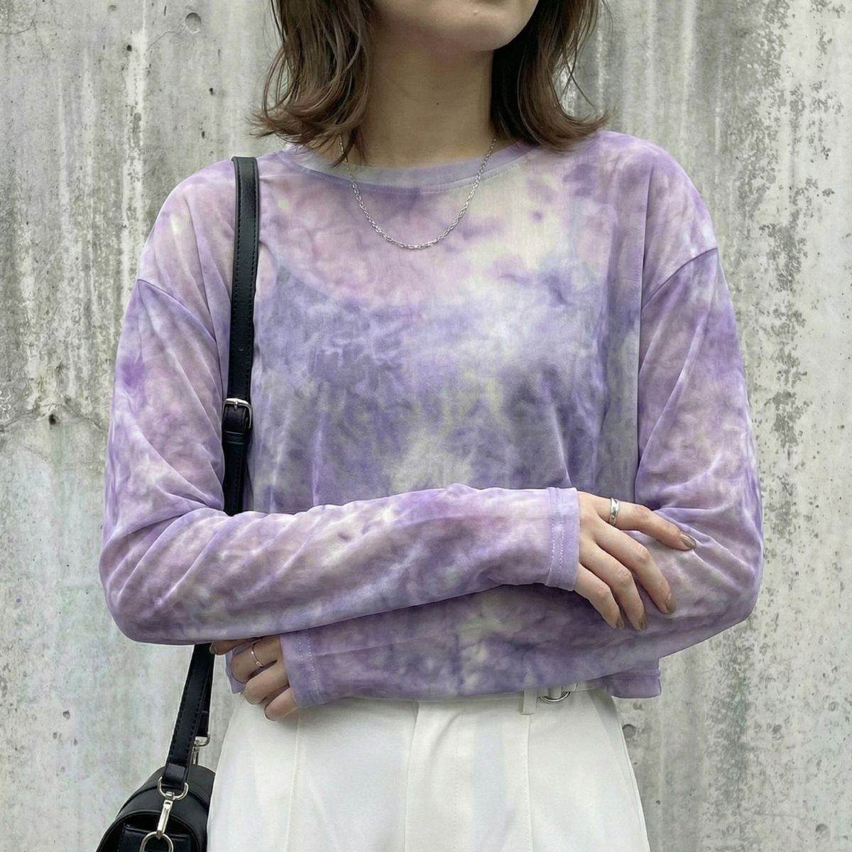 シアーTシャツ レディース 長袖 ショート丈 タイダイ グラデーション シースルー 韓国ファッション Belle Cie ST/No.27923
