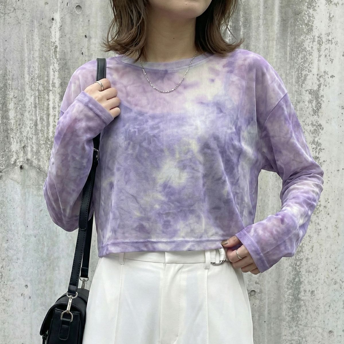シアーTシャツ レディース 長袖 ショート丈 タイダイ グラデーション シースルー 韓国ファッション Belle Cie ST/No.27923